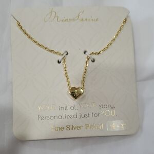 Mia Sarine fine silver plated J initial heart‎ shaped charm 16” necklace new